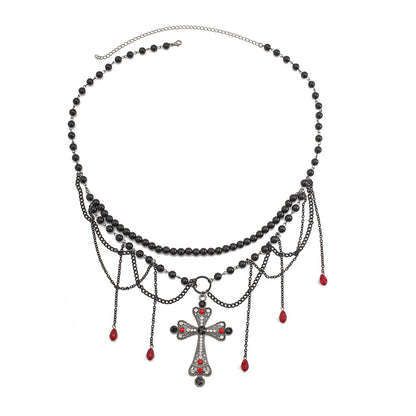 Dark Wind Cross Iron Chain Waist Chain Multi layer Versatile Tassel Crystal Body Chain Female