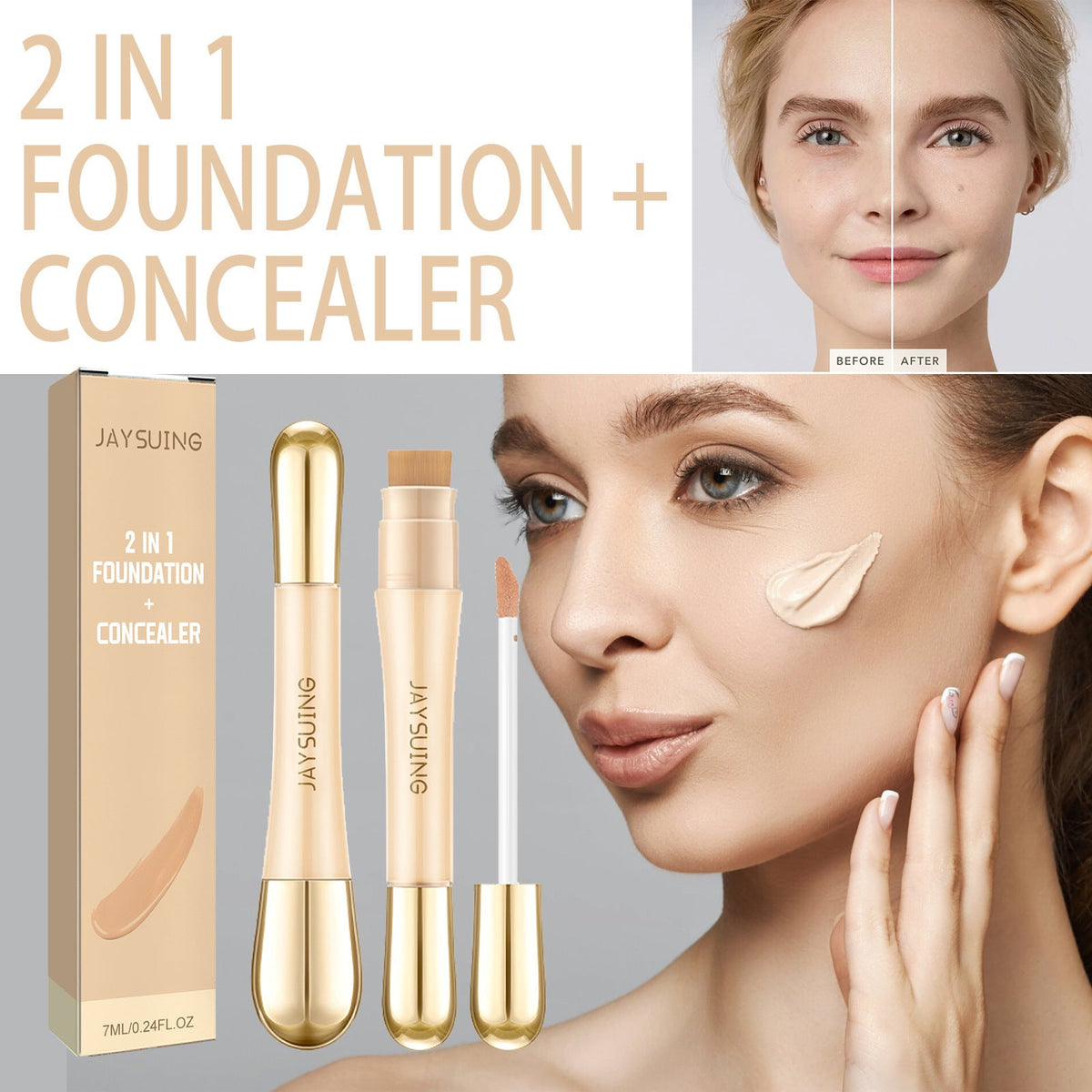 2 In 1 Foundation + Concealer, Blemish Print Natural Concealer Long-Lasting Makeup Invisible Pore Concealer