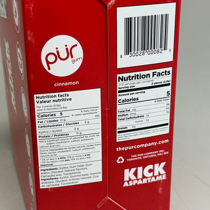 PUR (12 PACK, 55 Pieces Each) Sugar Free Cinnamon Flavored Chewing Gum