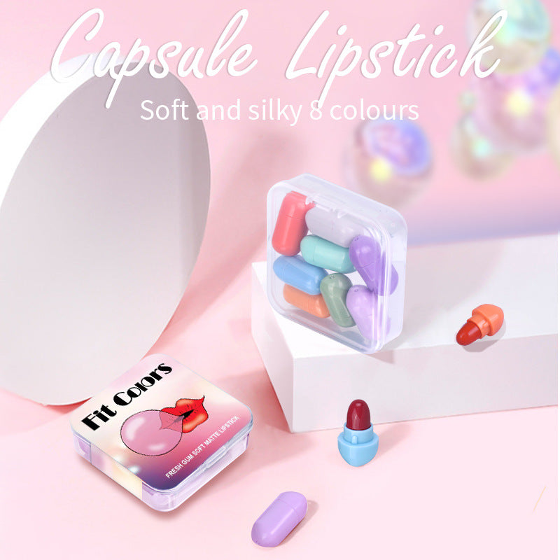 Fit Colors 8 Colors Chewing Gum Small Lipstick Matte Velvet Non-Stick Cup Mini Capsule Lipstick Set