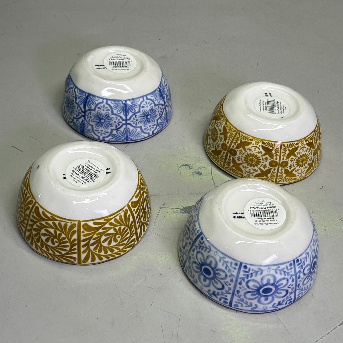 CREATIVE CO-OP (4 PACK) Stoneware Bowl W/ Tile Pattern 4 Styles 4"x2" DG0496A