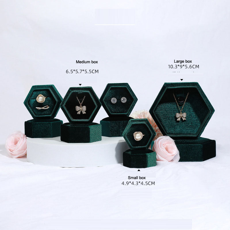 Hexagonal jewelry box, high-end Korean velvet ring earring box, jewelry box, jewelry packaging box