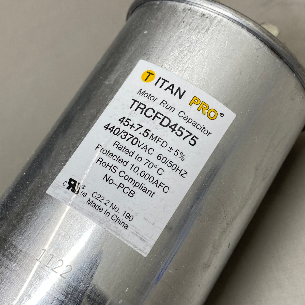 TITAN PRO Motor Run Capacitor 2.5"x3.74" Grey TRCFD4575