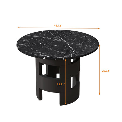42.12"Modern Round Dining Table with Printed Black Marble Table Top for Dining Room