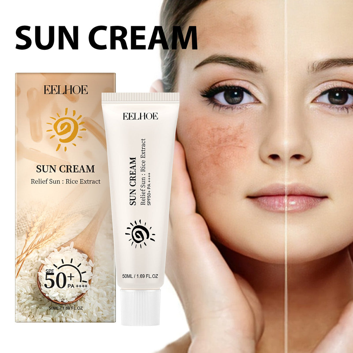 Rice Protective Cream Moisturizing, Refreshing, Non-Sticky, Naturally Protects Against Uv Exposure And Increases Skin Elasticity