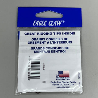 EAGLE CLAW (5 PACK) Sharp Worms & Chunk Baitholder Hook Bronze #2 10pc L181G-2