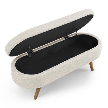 Ottoman Oval Storage Bench Rubber Wood Legs Beige(43.5"x16"x16")