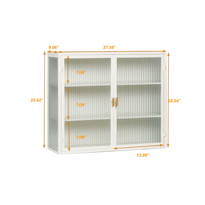 27.56"Glass Doors Modern Two-door Wall Cabinet with Featuring Three-tier White