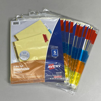 AVERY (12-PACK) Insertable Big Tab Dividers 3-Hole 5-Set Double-Sided Buff 11109