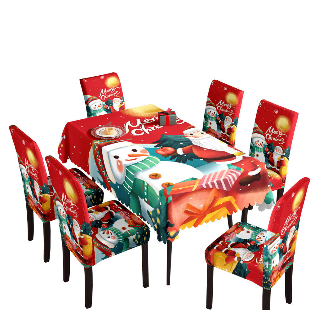 Christmas Waterproof Printed Tablecloth Restaurant Home Printed Chair Cover Christmas Tablecloth Chair Cover Decorative Set