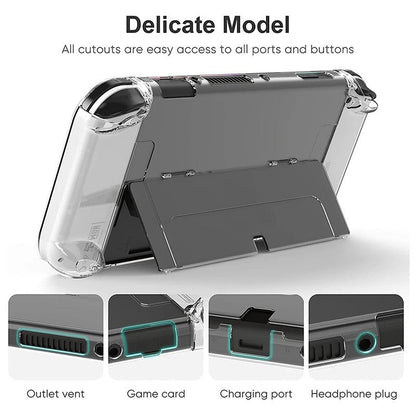 Suitable for Nintendo Switch OLED protective case with bracket NS OLED transparent PC hard case personalized crystal case