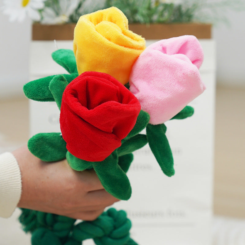 Dog Toy Rose Flower Plush Durable Biting Tooth Cleaning Cotton Rope Knot Crinkle Sound Self-Entertainment Interactive Pet Product
