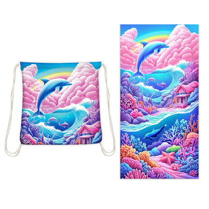Two-in-One Foldable Beach Towel Printed Bath Towel All-In-One Beach Towel with Storage Bag