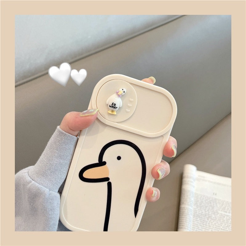 Net Red Duck for Apple 13 Mobile Phone Case Push Window iPhone14promax Women's 11/12 Silicone Soft Cover X