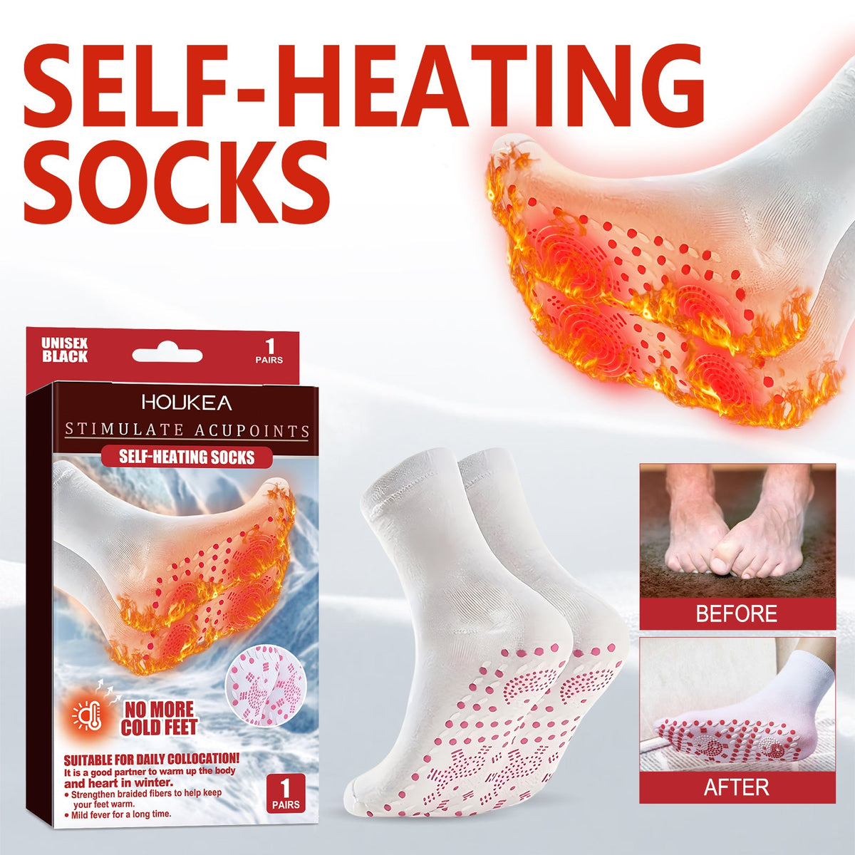 Self-Heating Socks, Winter Outdoor Sports Windproof Cold Warm Foot Care Massage Socks