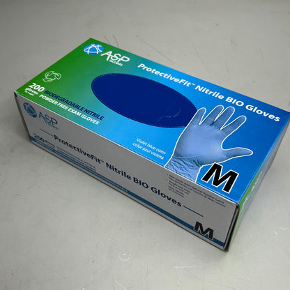 ASP GLOBAL (2 Pack, 200 Each) Protective Fit Nitrile Bio Powder Free Gloves Medium Blue