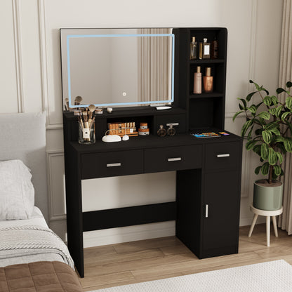 Smart mirror dressing table with drawers and storage cabinets