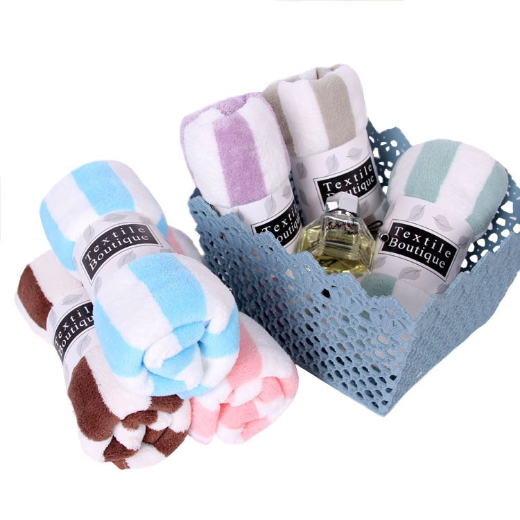 Coral Fleece Towel Thickened Absorbent Striped Edge Towel
