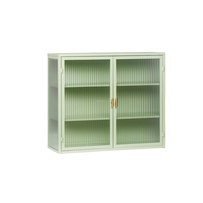 27.56"Glass Doors Modern Two-door Wall Cabinet with Featuring Three-tier Storage Mint Green