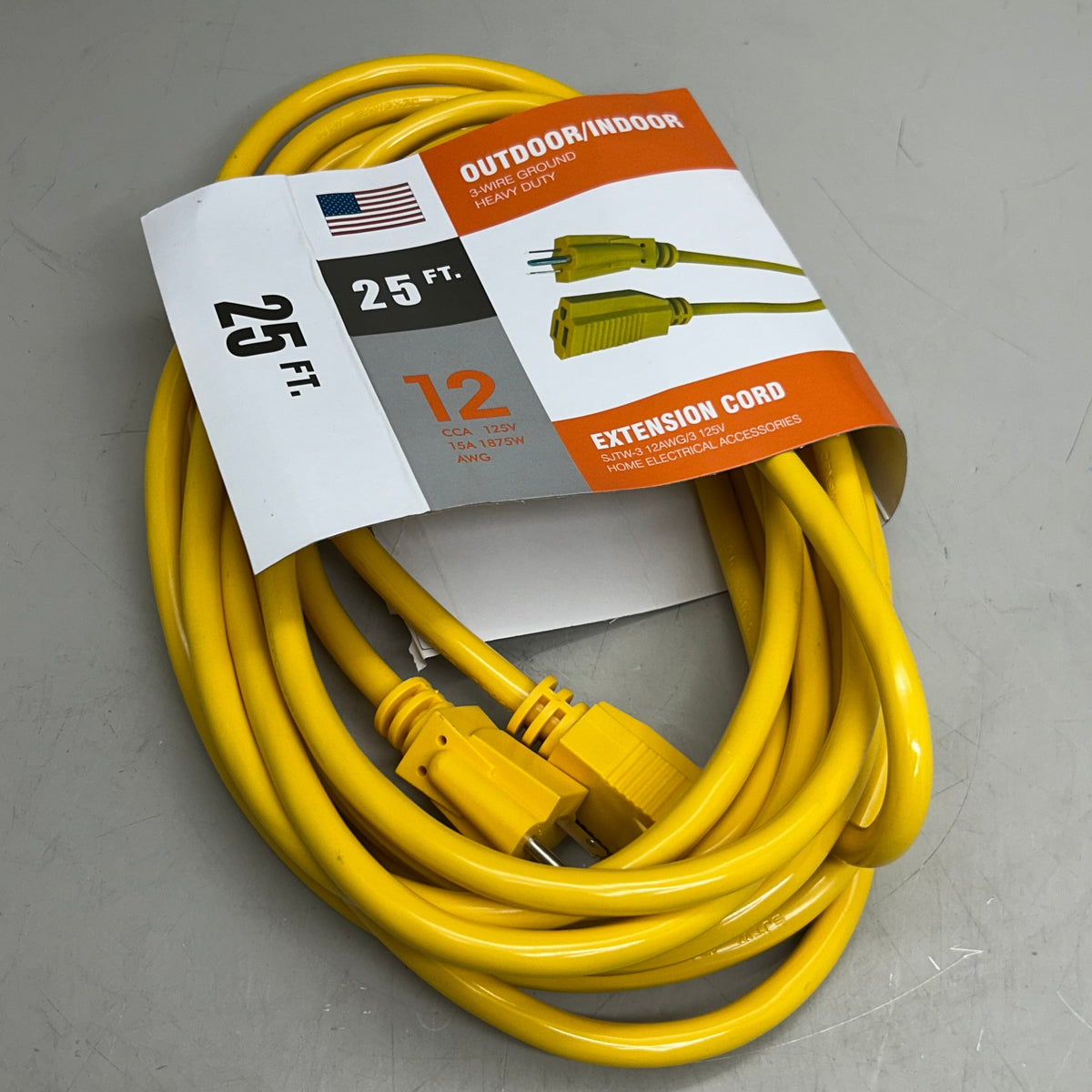 HOME ELECTRICAL ACCESSORIES  Heavy Duty Outdoor/Indoor Extension Cord  12 Gauge, 25' SJTW-3Yellow