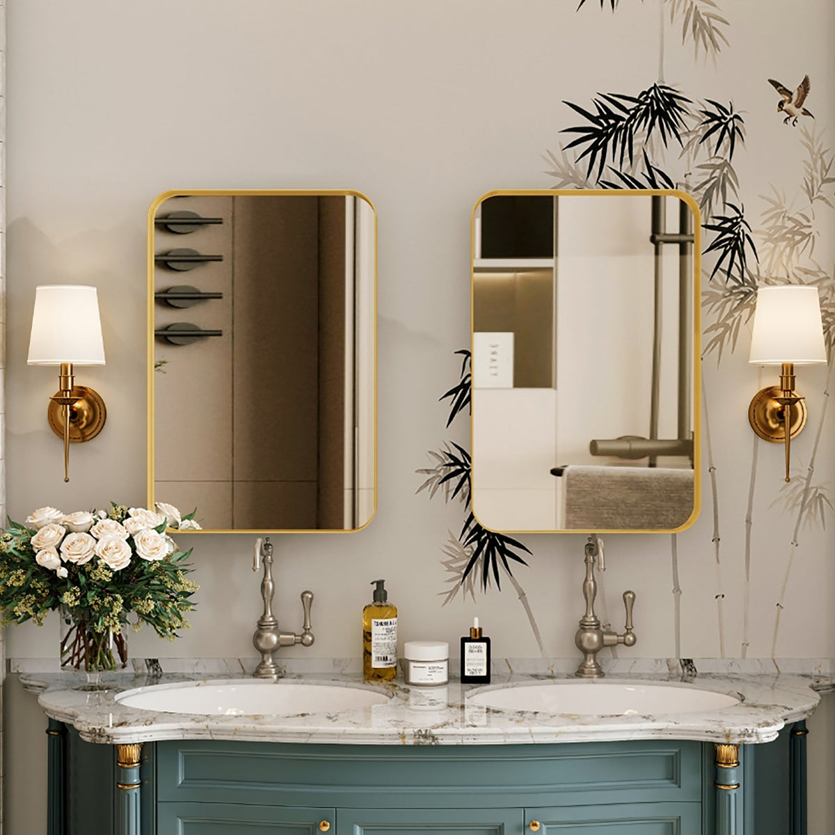 16x24 inch embedded metal frame medicine cabinet with mirror storage cabinet and adjustable shelf matte gold