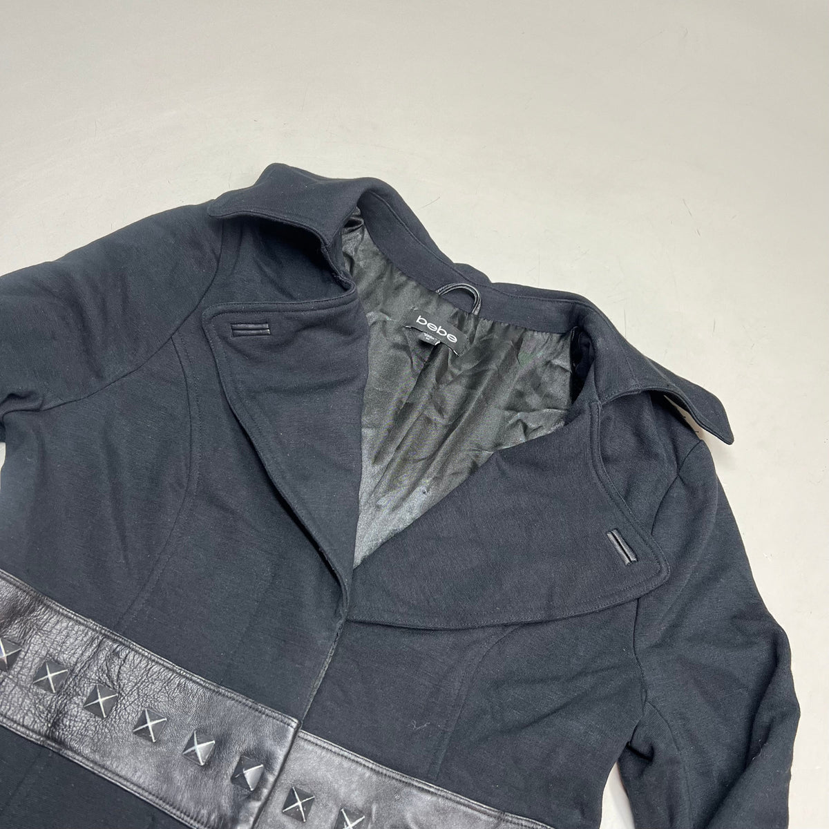 BEBE Studded Leather Button Closure Jacket Women's Sz M Black (Pre-Owned)
