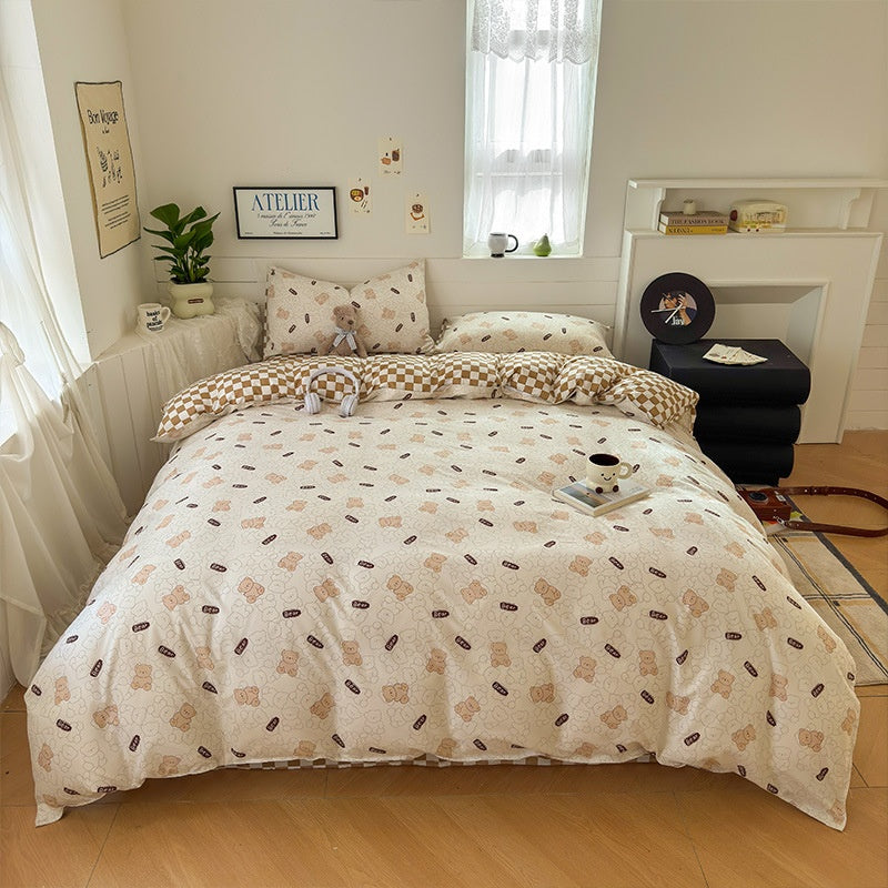 Cartoon Four-Piece Set Fresh Autumn and Winter Single Student Dormitory Bedding Sheet Three-Piece Set Single Quilt Cover