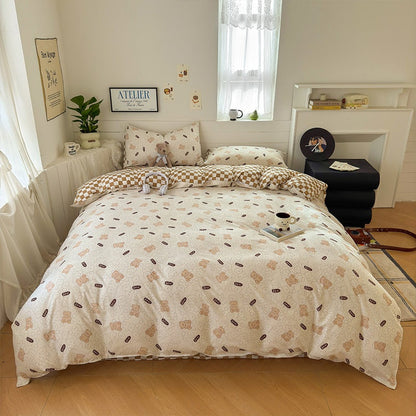 Cartoon Four-Piece Set Fresh Autumn and Winter Single Student Dormitory Bedding Sheet Three-Piece Set Single Quilt Cover