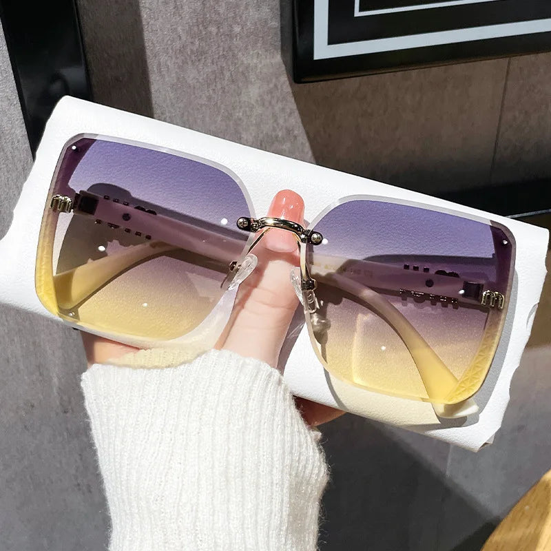new fashion trimmed sunglasses half frame high quality trend simple sunglasses for women with fine glitter