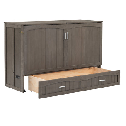 Queen Size Murphy Bed with Built-In Charging Station  Antique Grey