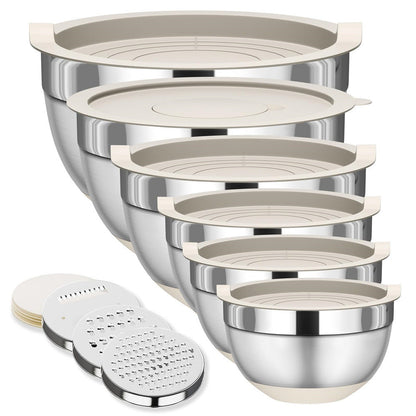 Stainless Steel Mixing Bowl with Lid, Thickened, Multi-functional: Beating, Grating, Stirring, Baking, Salad, Dough Making