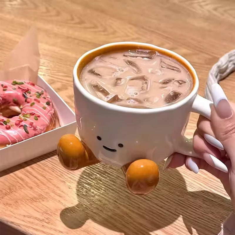 Kawaii hand - pinch feet ceramic coffee cup. High - aesthetic, great for home/dorm. Ideal gift, doubles as mark cup.