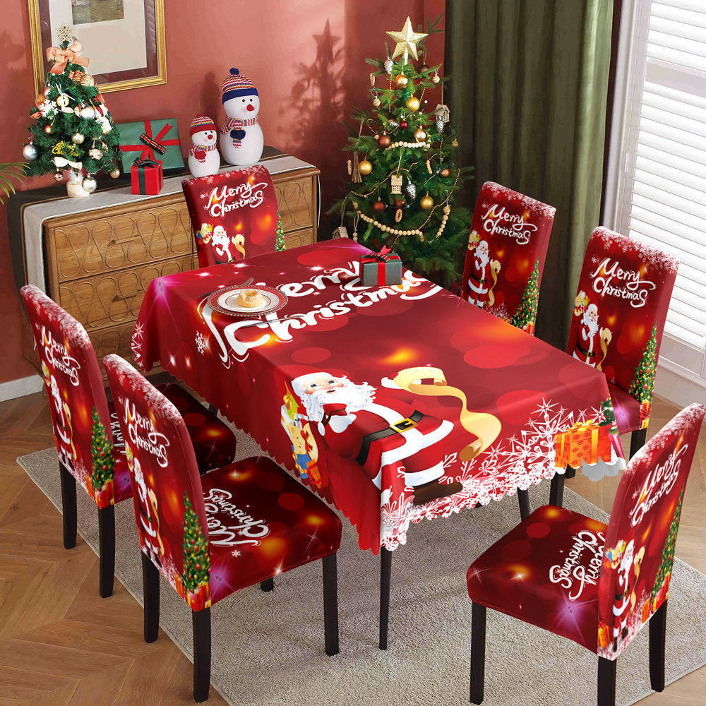 Christmas Waterproof Printed Tablecloth Restaurant Home Printed Chair Cover Christmas Tablecloth Chair Cover Decorative Set