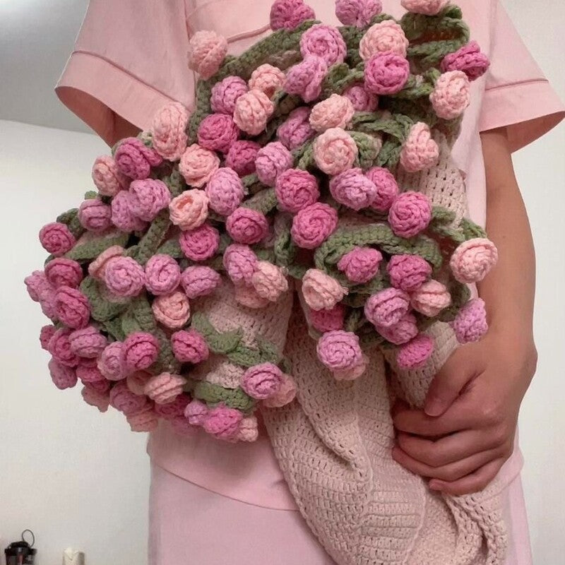60cm New Creative Rose Bouquet Blanket (Finished), Crocheted Flower Bouquet Gift for Girlfriend