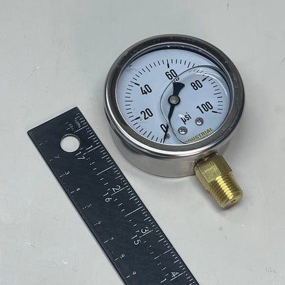 INDUSTRIAL CHOICE Stainless Steel Pressure Gauge 0-100 PSI 2.5" LS-100-2.5-SS-4