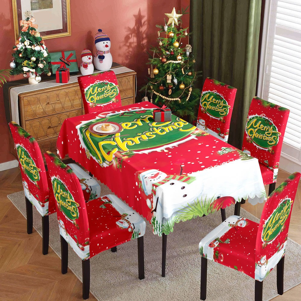 Christmas Waterproof Printed Tablecloth Restaurant Home Printed Chair Cover Christmas Tablecloth Chair Cover Decorative Set