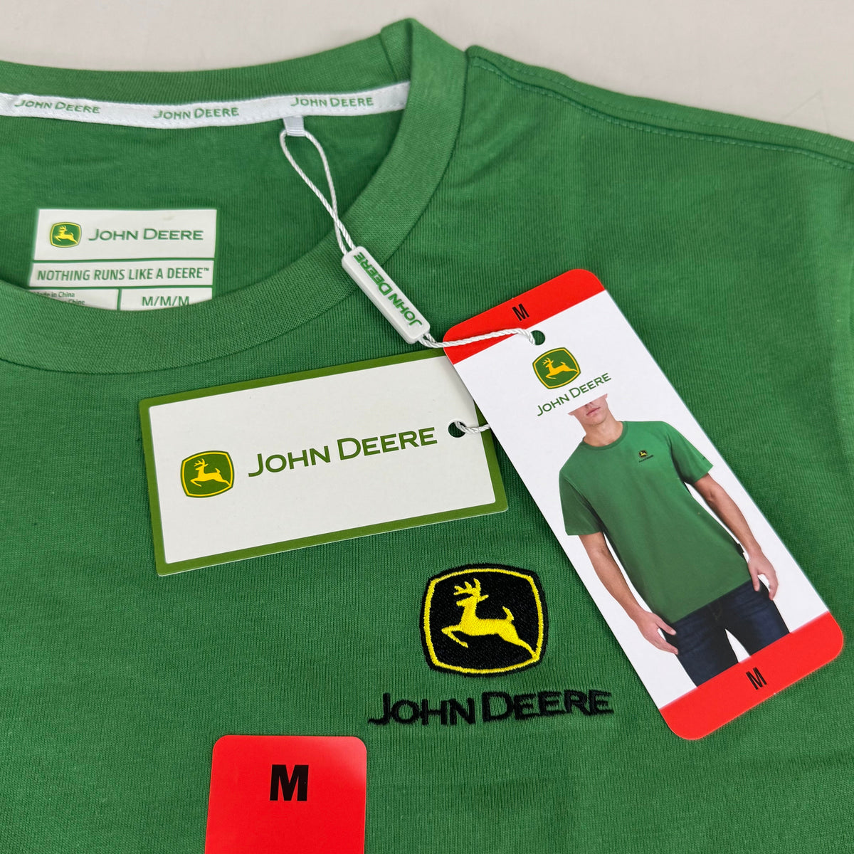 JOHN DEERE Embroidered Logo Short Sleeve Tee Shirt Men's Sz M Green 1896842