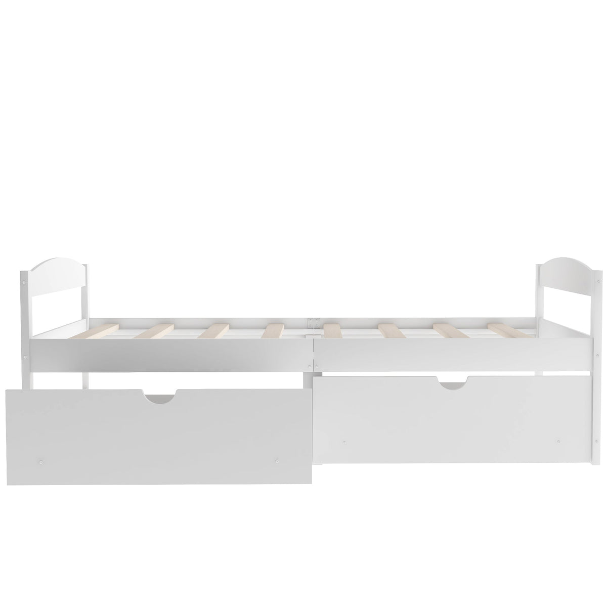 Twin size platform bed, with two drawers, white