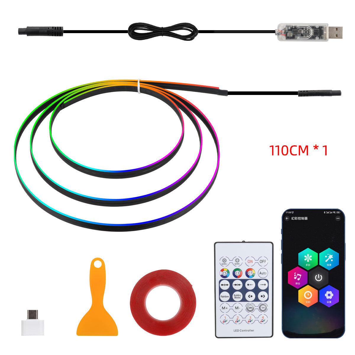 10 in 1 Car LED Acrylic Light Strip RGB Symphony Auto Interior Strip Lights Remote/APP Control Decorative Atmosphere Lamp