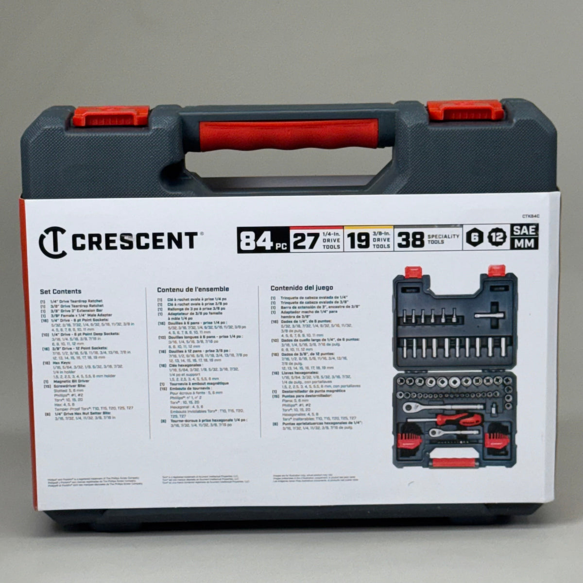 CRESCENT 1/4-Inch & 3/8-Inch Drive 6 & 12 Point SAE/Metric Mechanics Tool Set