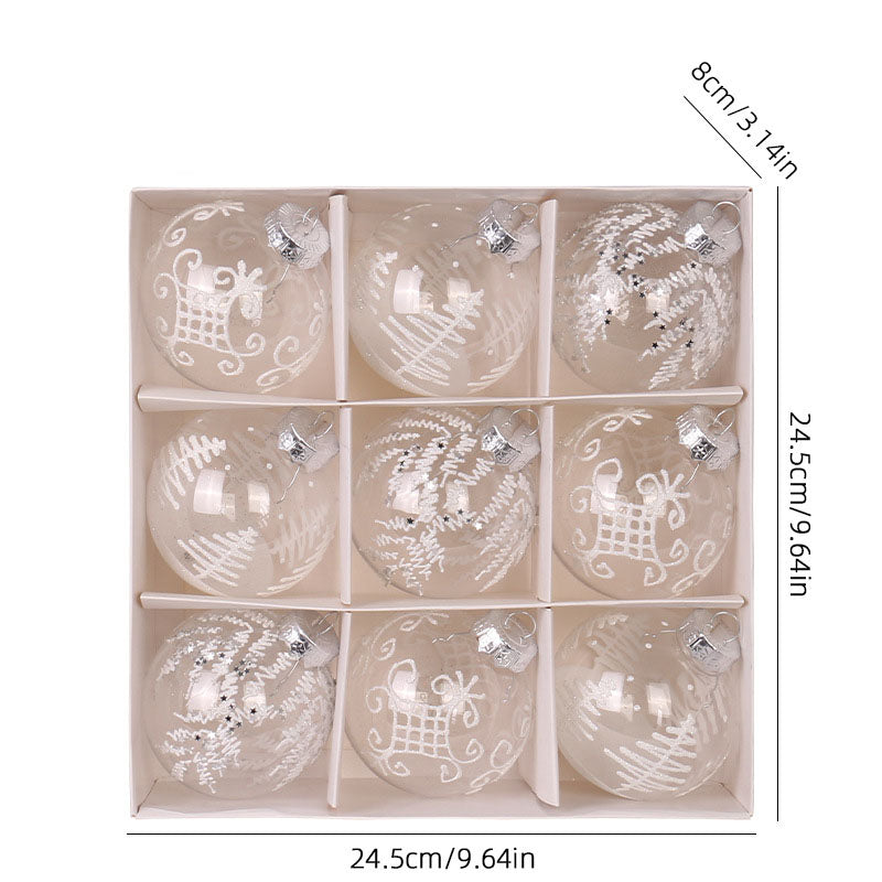 Christmas decorations 8cm/9PCS transparent PET painted Christmas ball gift box set Christmas tree pendant