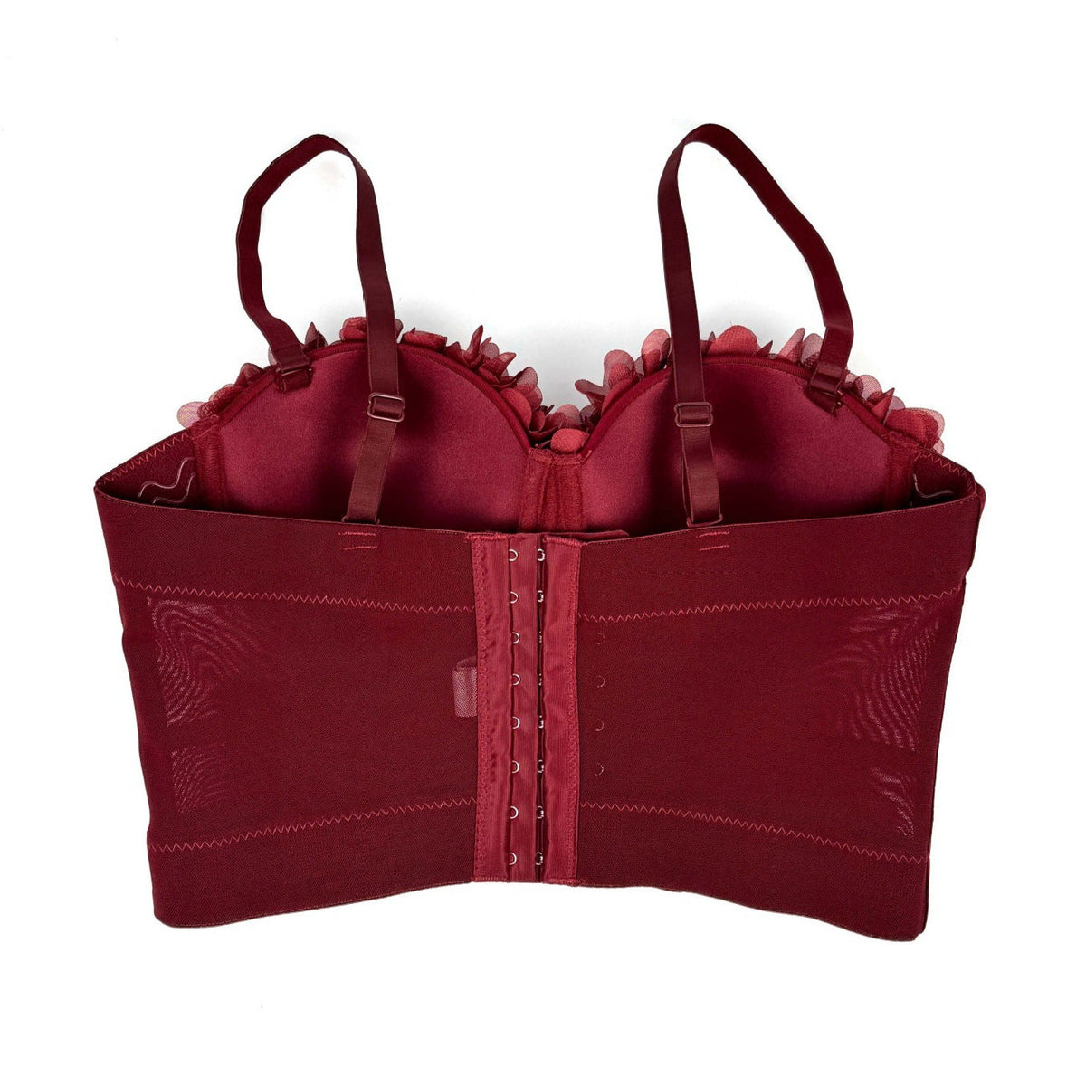 French mesh see through fishbone corset with chest cushion three-dimensional flower shaped outerwear beautiful back