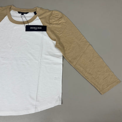 VERONICA BEARD Jeans Women's Mason Baseball Tee Sz-XS Stone Khaki/White