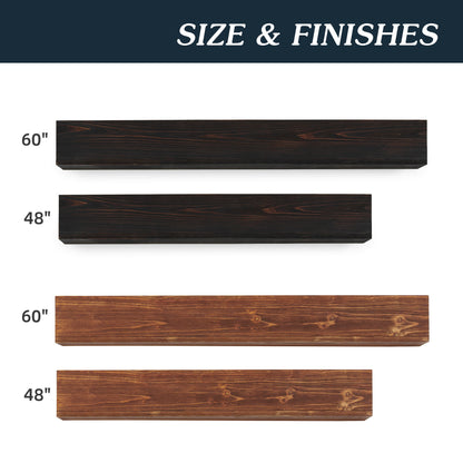 60" Rustic Wood Fireplace Mantel,Wall-Mounted & Floating Shelf for Home Decor Espresso + Solid Wood
