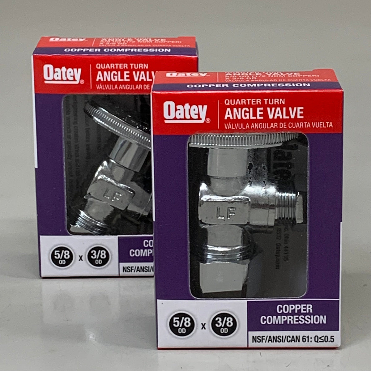 OATEY (2 PACK) Quarter Turn Angle Valve 1/2 NOM Copper 5/8 X 3/8 4701PCLF