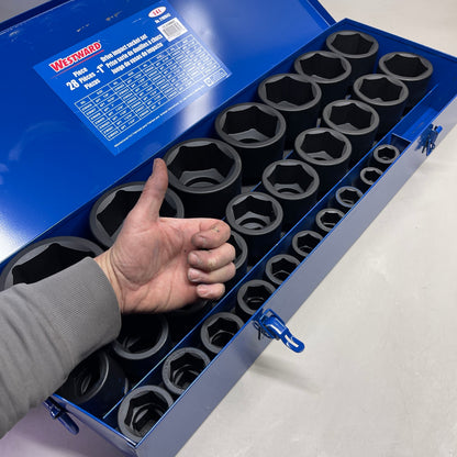 WESTWARD Impact Socket Set 1" Drive, 27 Piece (7/8 to 3-1/2") Black 21WM43