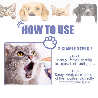 Dog And Cat Tooth Cleaning Spray, Pet Mouth Cleaning Breath Fresh Deodorizing Cleaning Spray