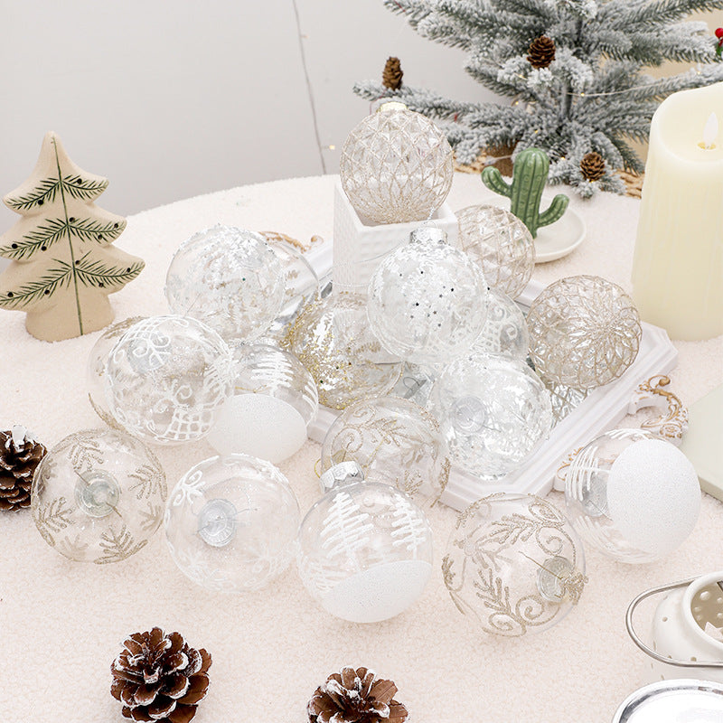 Christmas decorations 8cm/9PCS transparent PET painted Christmas ball gift box set Christmas tree pendant