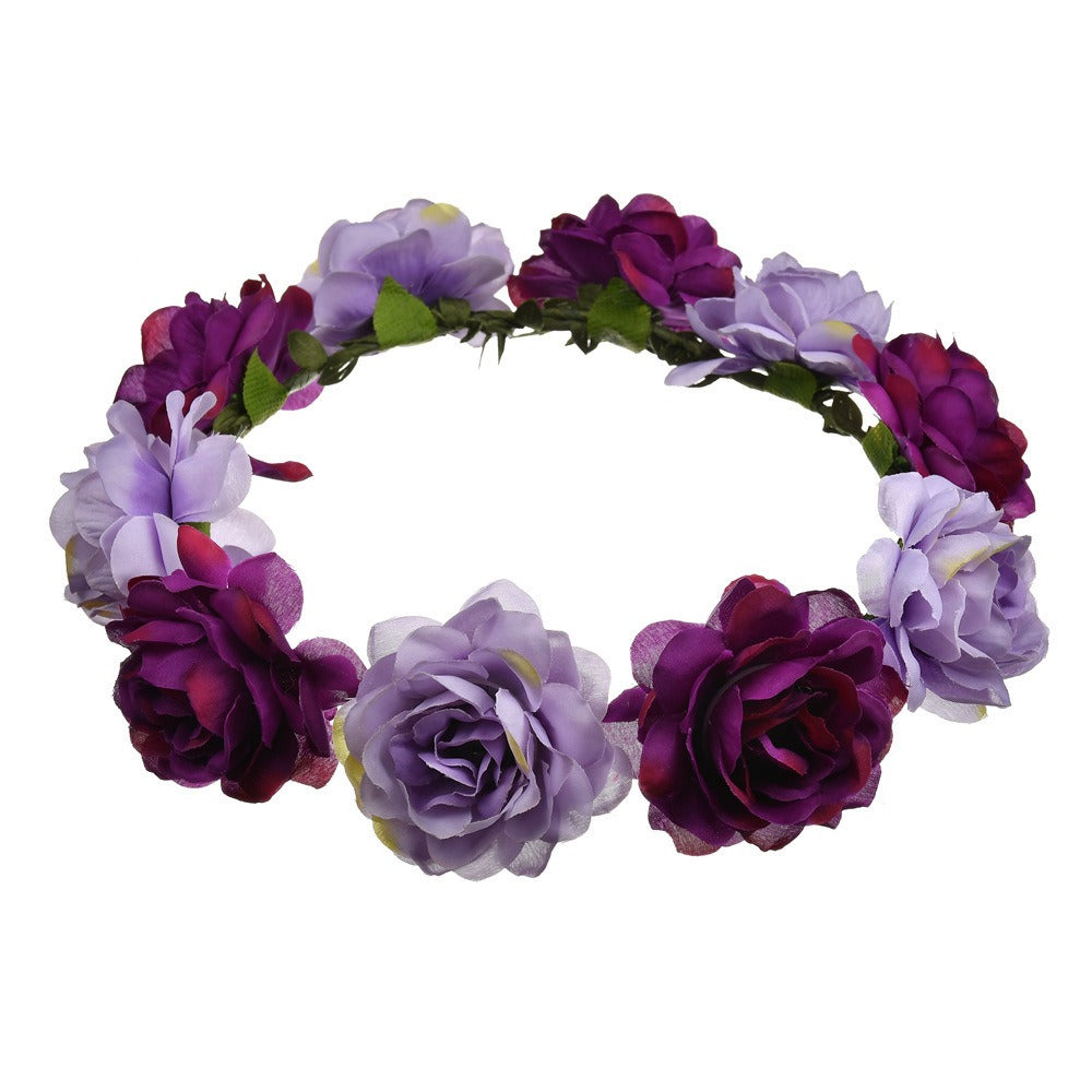 Bohemian Beach Rose Blossom Hair Hoop Bride Flower Ring Hair Strap