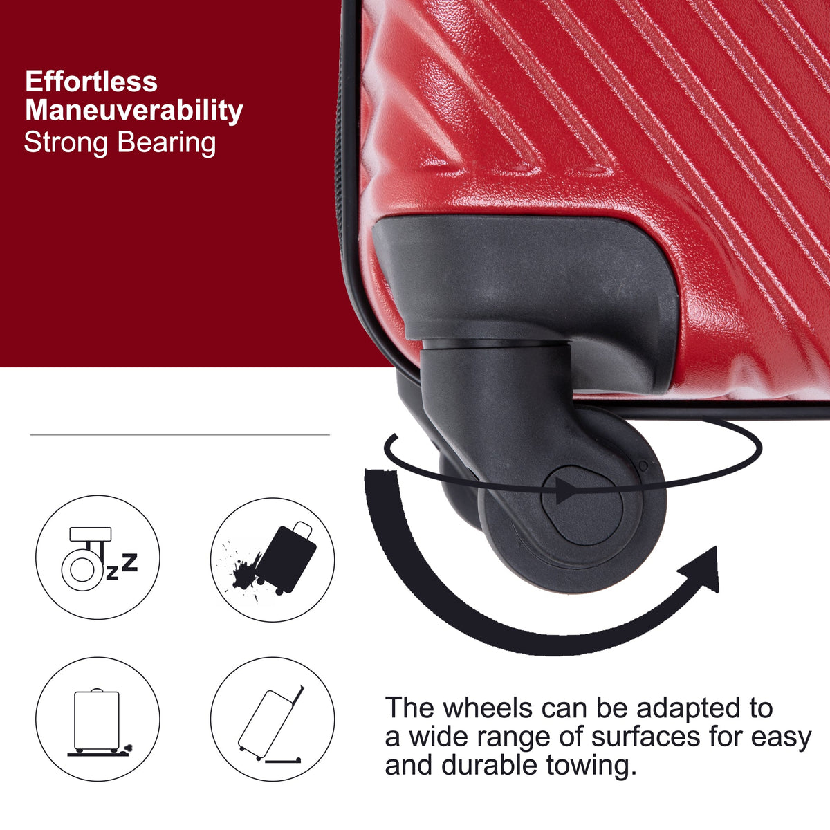 3 Piece Luggage Sets PC+ABS Lightweight Suitcase with Two Hooks Spinner Wheels (20/24/28) Red